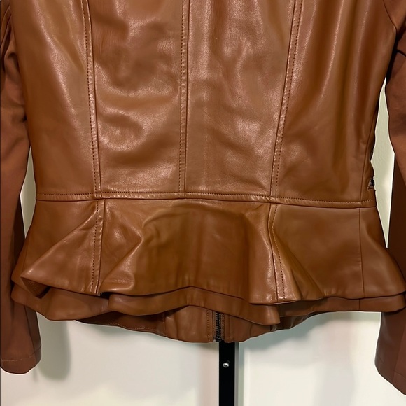Brown Faux Leather Jacket with Peplum Waist, Women’s 8 - Picture 4 of 9
